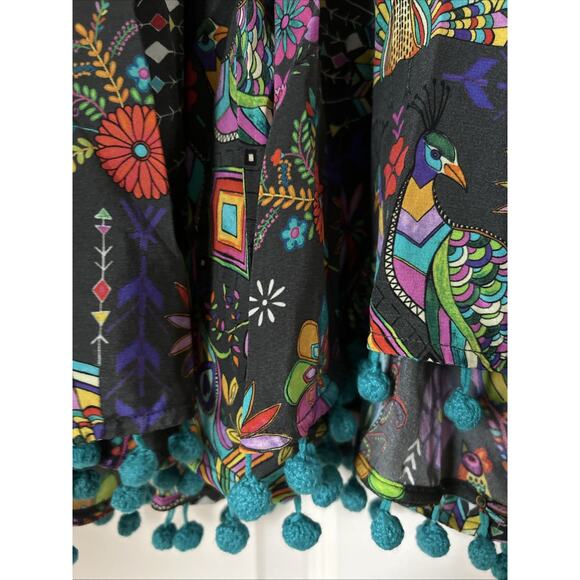 Matthew Williamson Silk Dress laceup with tassel hem bell long slv bright New 4 - Picture 6 of 16